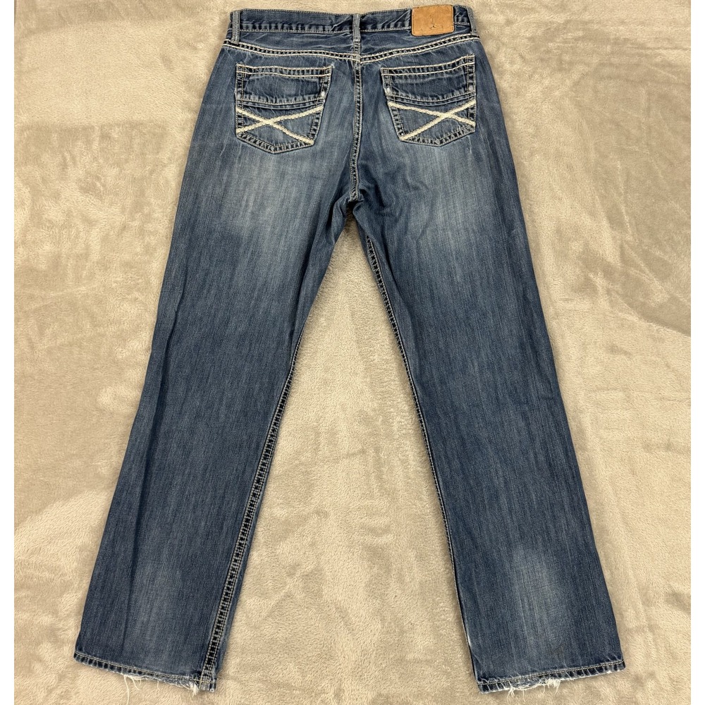 John B Stetson Jeans 1312 Modern Straight Leg Mens Sz 36x34 Blue Denim Whiskered